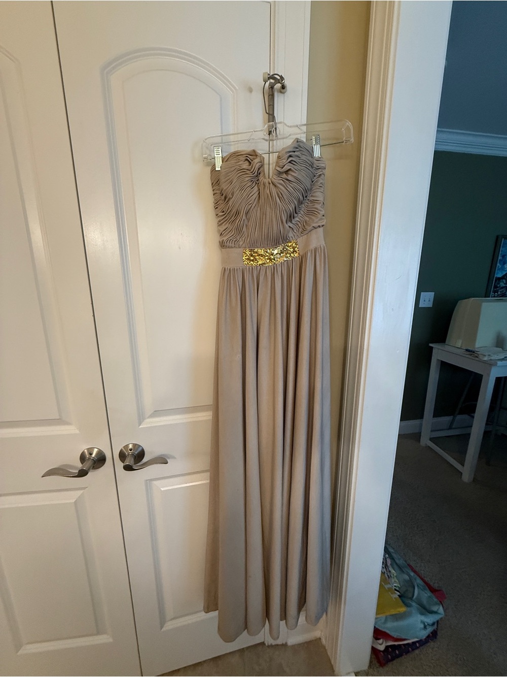 Sherri Hill Blush Strapless Pleated Evening Dress